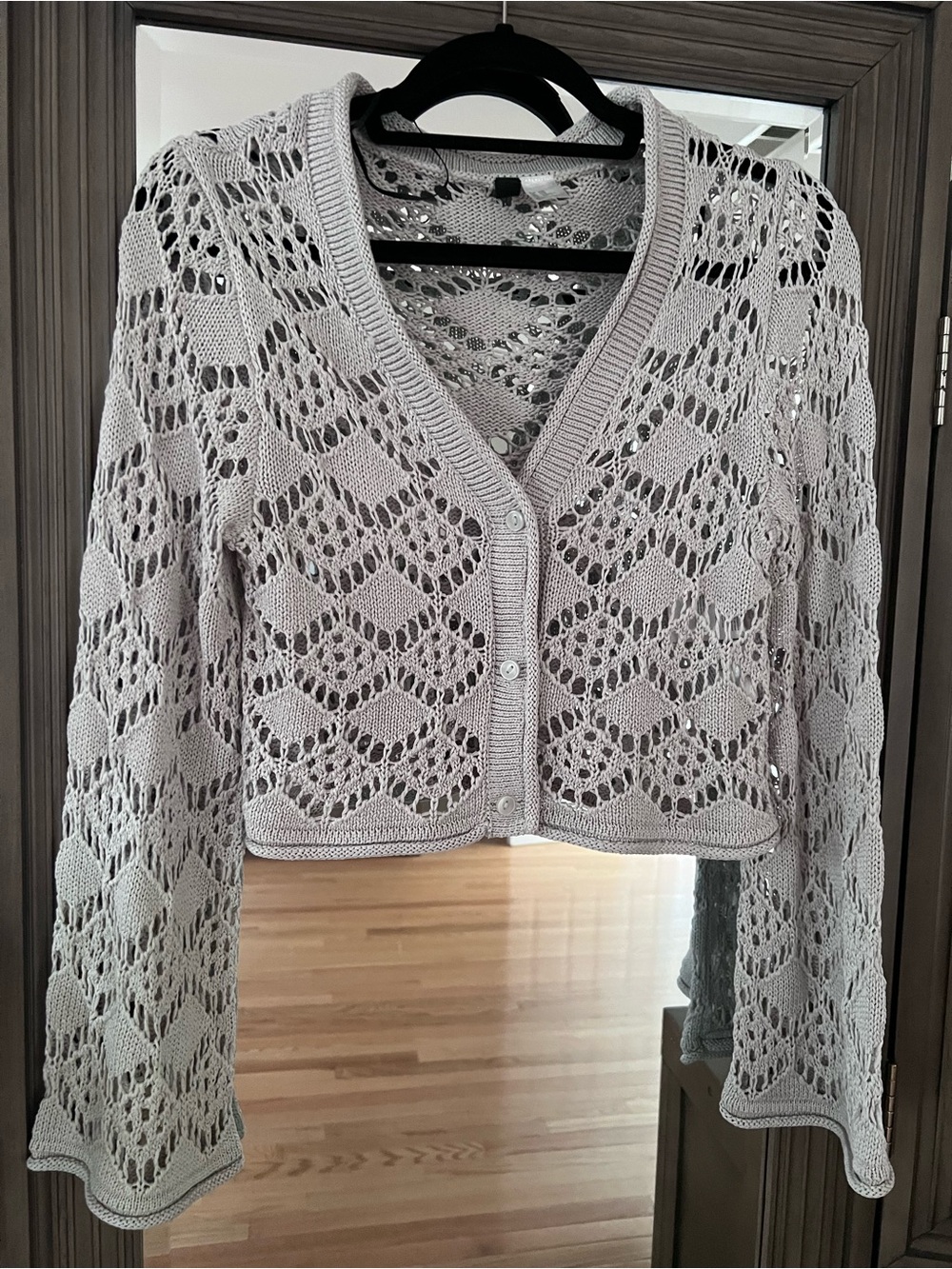 Divided Pale Gray Open Knit Cropped Cardigan